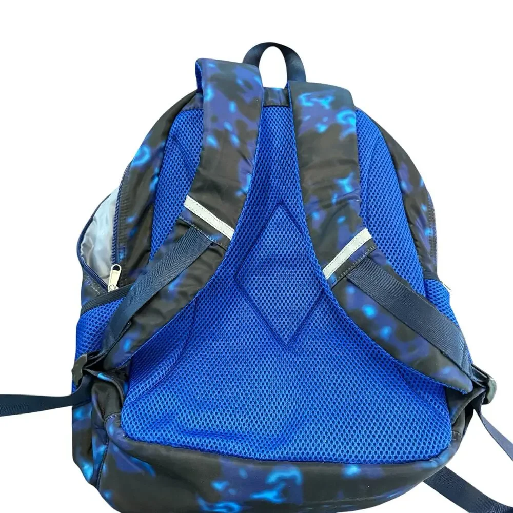 Backpack, kids, soccer ball, flames, blue black tie dye, multi-compartment